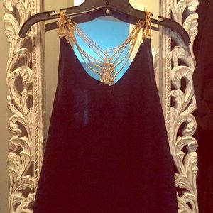 Navy with gold beaded straps